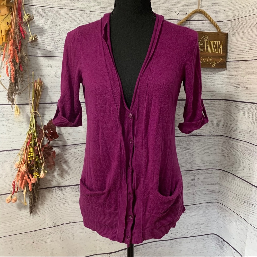 Ann Taylor LOFT vibrant purple cardigan 1/2 slv